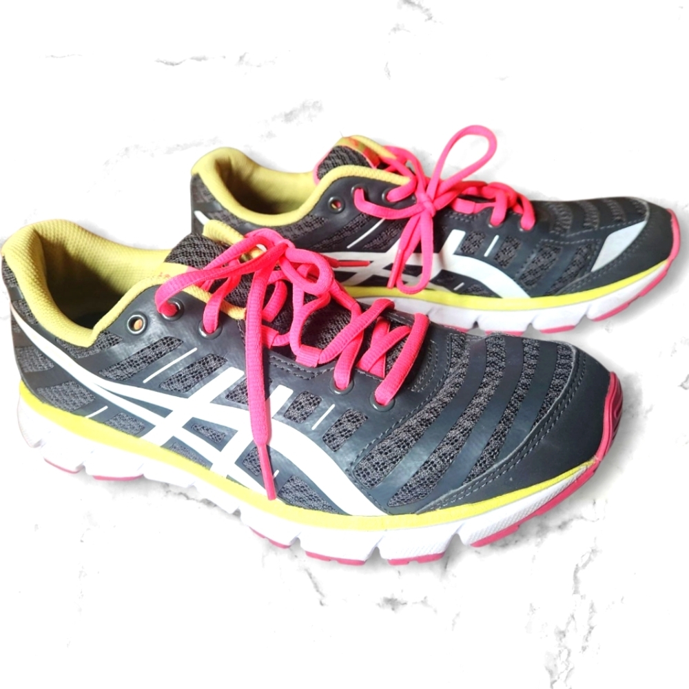 ASICS Black and Yellow With Neon Pink Athletic Shoes Womens Size 9.5